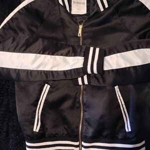 Love Black and White Satin Bomber Jacket